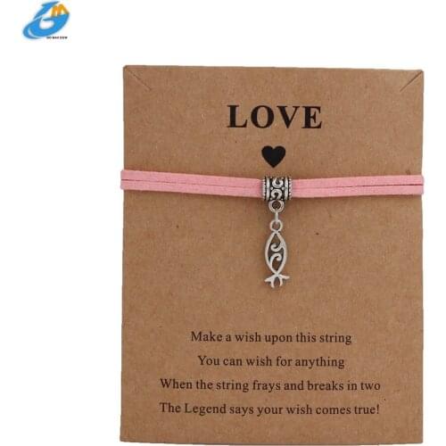 DGW fish Charm Bracelets for Women Men Children Lucky 9 colorsString Friendship Wish Bracelets Jewelry Gift Adjustable