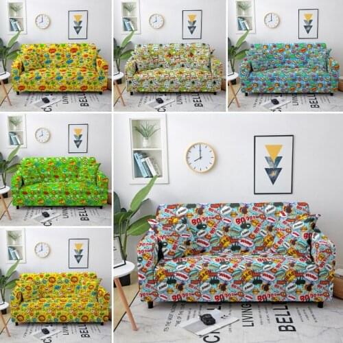 Printed Graffiti Sofa Cover Elastic Stretch Sofa Silpcover Fully-wrapped Sofa Protector for Living Room