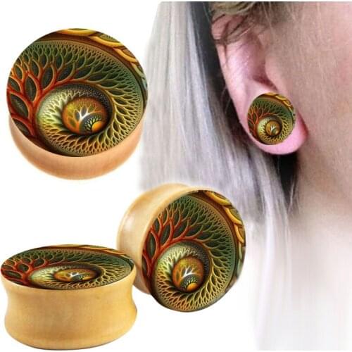 Fanpeijy Wood Ear Gauges Flesh Tunnels Wooden Earring Plugs Saddle Expanders Logo Stretchering Body Piercing Jewelry 2pcs 6-16mm