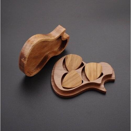 A5KC Guitar Pick Box Holder Wooden Collector with 3 Pieces Wood Picks Guitar Wooden Box Holder Wood Guitar Picks Classical