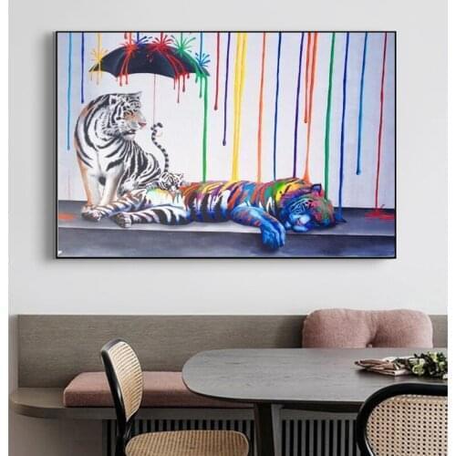 Colorful Tigers Wall Art Canvas Painting Street Graffiti Posters and Prints Animals Decorative Wall Art Picture for Living Room