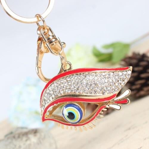 Fashion Blue Eye Cute New Crystal Rhinestone Charm Pendant Purse Bag Car Key Ring Chain Creative Wedding Party Gift