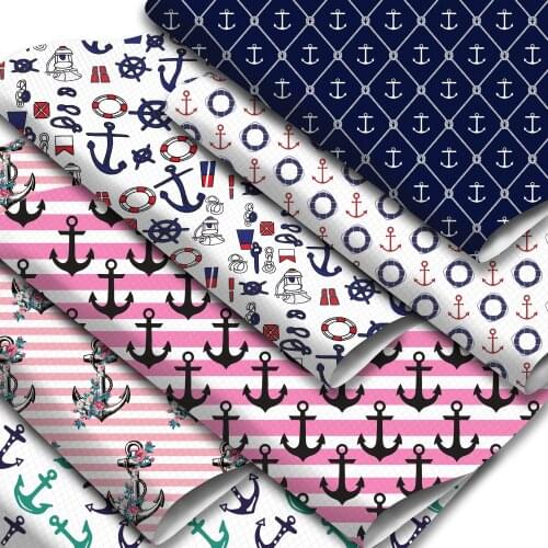 Ocean Theme Faux Leather Sheets Sailboat Pattern Printed Synthetic Leather Fabric 20x33cm for Hair Bows Garment Crafts