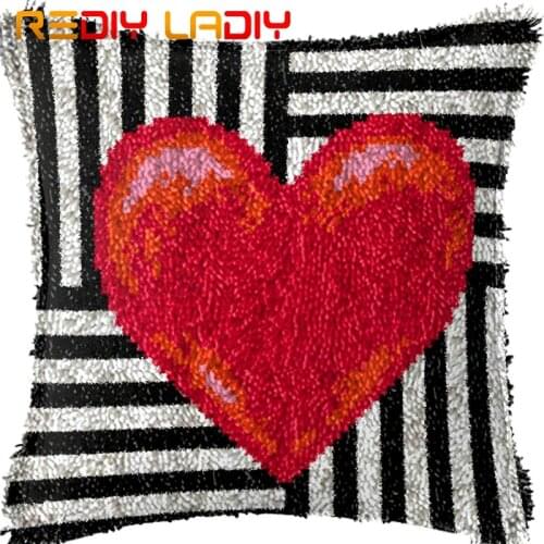 Latch Hook Kit Make Your Own Cushion Big Red Love Printed Canvas Crochet Pillow Case Set Latch Hook Cushion Cover Hobby & Crafts