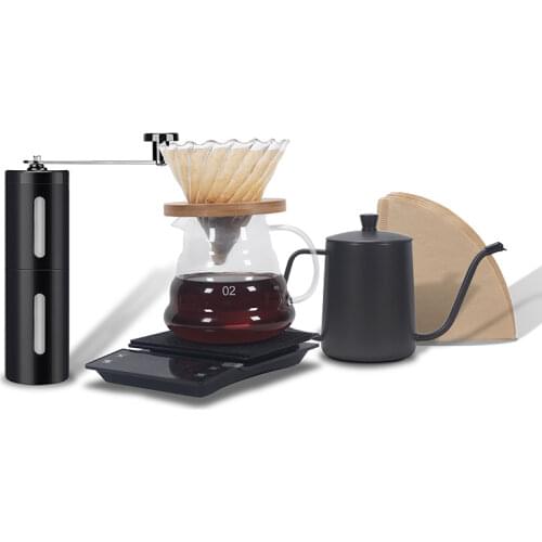 V60 Cofffee Set 500ml Coffee Pot Server Kettle Coffee Dripper Filter Paper Glass Scale With timers Mini Grinder Household