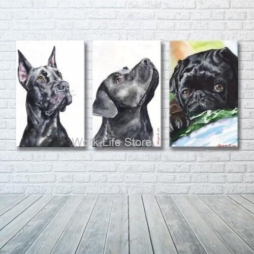 Black Great Dane Black Labrador Black Pug Picture Animals Posters and Prints Home Decor Canvas Painting Wall Art Decoration