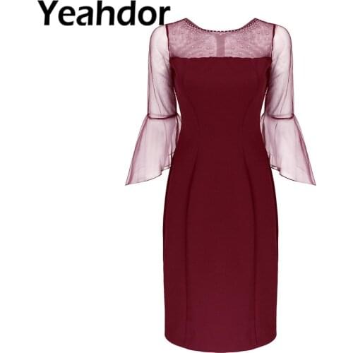 Elegant Women Evening Dresses Party Gowns Rhinestone Mesh Splice Flare Sleeve Banquet Pageant Weeding Dress vestidos De Festa