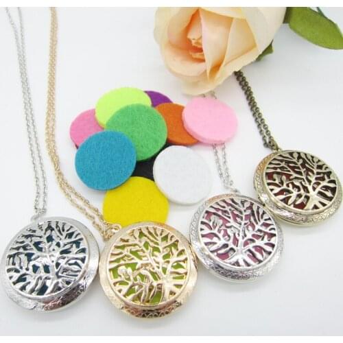 Dense Tree Hollowed Out Locket Frame with 8pcs Colorful Felt Pad Fashion Aroma Diffuser Necklace for Girls