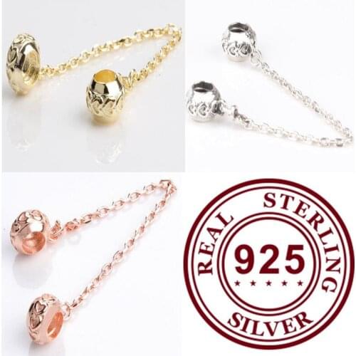 Authentic 925 Sterling Silver Charm Clip Classic Heart Chain Safety Chain Fit Pandora Women Bracelet & Necklace Diy Jewelry