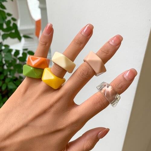 IngeSight.Z Transparent Acrylic Geometric Open Rings Rainbow Colourful Resin Knuckle Finger Rings for Women Girls 2021 Jewelry