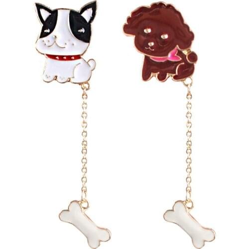 Daisies New Style Charming Lovely French Bulldog Enamel Bone Dog Brooch Gold-Color Chain for Women Fashion Jewelry Accessories