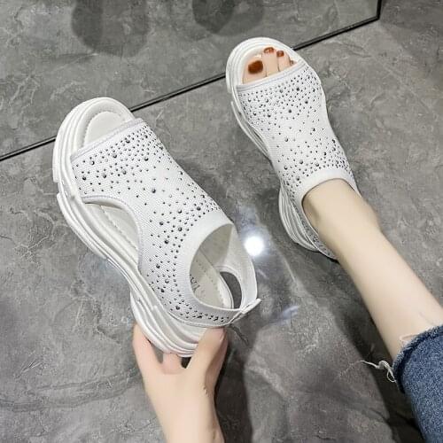 Mesh Platform Sandals Lightweight Women Sandals Black White Fashion Sandals Shoes for Women Open Toe Shoes Bling Fashion Shoes