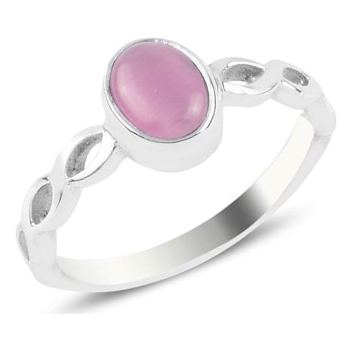 Silverlina Silver Pink Cat 'S Eye Engagement Ring