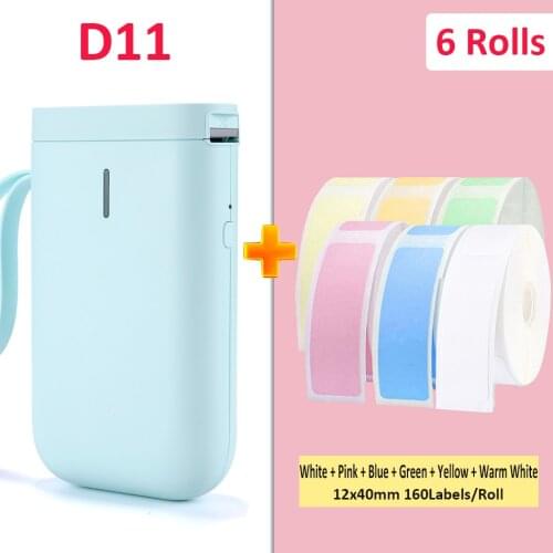 Blue Niimbot Label printer add 6Rolls D11 Price Sticker Portable BT Thermal Label Printer Home and Office use USB Cable