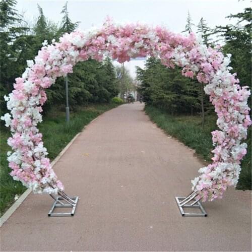 Wedding Silk Flowers Cherry Blossom Iron Round Stand Lucky Door DIY Wedding Party Decor Artificial Flower Cherry Blossom Arch