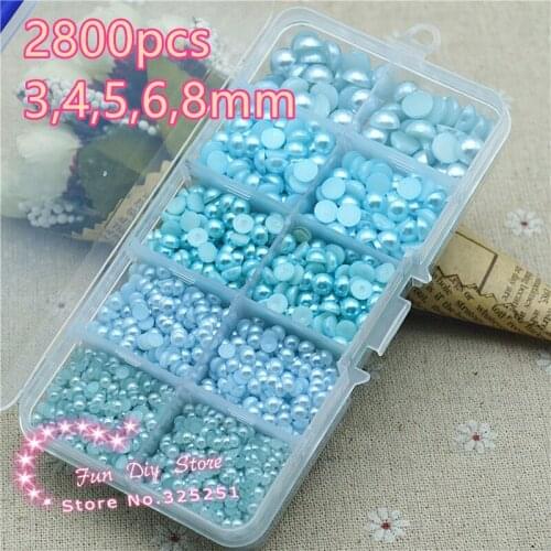 Light blue flat back pearl 3-8mm 2800pcs ABS imitation pearl loose beads plain color