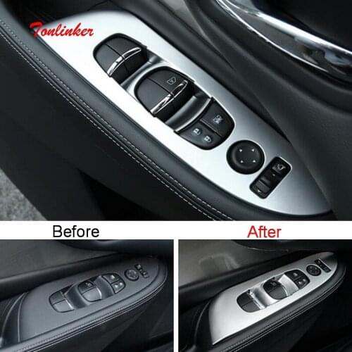 Tonlinker Interior Window lift button Cover Sticker for Nissan Murano 2015-19 Car styling 4PCS ABS/Stainless steel Cover sticker