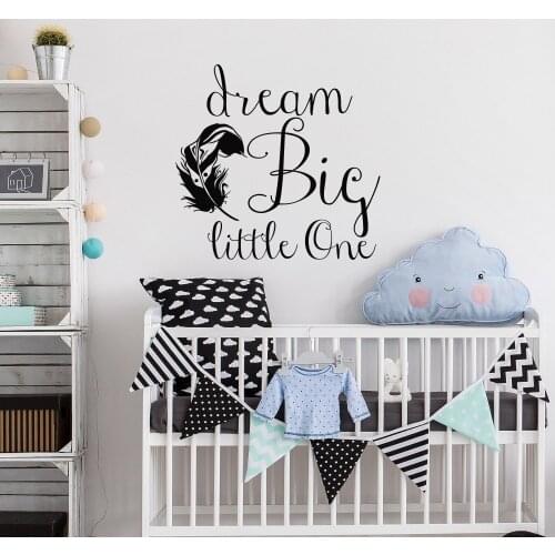 Dream Big Little One Quote Wall Stickers Applicable Baby Kids Room Modern Family Home Self Vinyl Adhesive Wall Decals SYY166