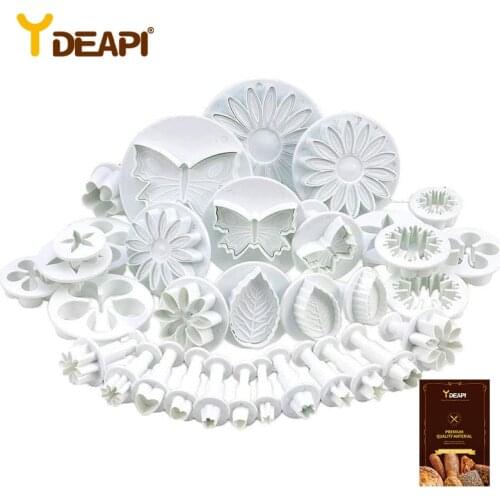 YDEAPI 33 Piece Fondant Cake Cookie Plunger Cutter Sugar Craft Flower Leaf Butterfly Heart Shape Decorating Mold DIY Tools