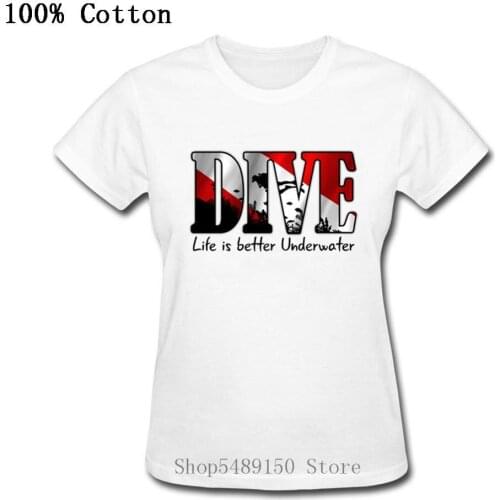 Funny Streetwear Ocean Sea Fashion Diver Gifts Dive Logo Hipster Short Sleeve T Shirts For Women Pure Cotton Scuba Diving Tshirt