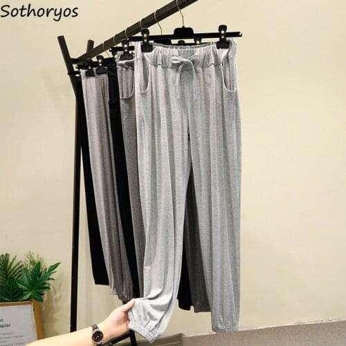 Sleep Bottoms Women Fashion Simple Comfortable Womens Summer Elastic Waist Running Pocket Pants All-match Leisure Slim Vintage