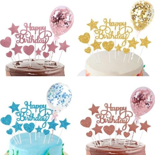 1Set Happy Birthday Cake Decoration Cake Toppers Flag DIY Confetti Balloon Kids Birthday Party Baby Shower Wedding Baking Decor