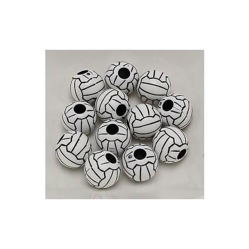 100 Black and White Acrylic Sports Volleyball Pattern Round Beads 12mm Jewelry