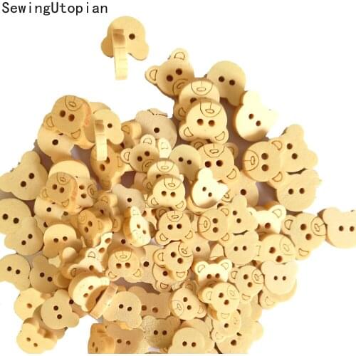 100PCS Teddy Bear Cartoon Wooden Buttons for Baby Kids Clothes 2 Holes Sewing Button Scrapbooking Garment Apparel Accessories