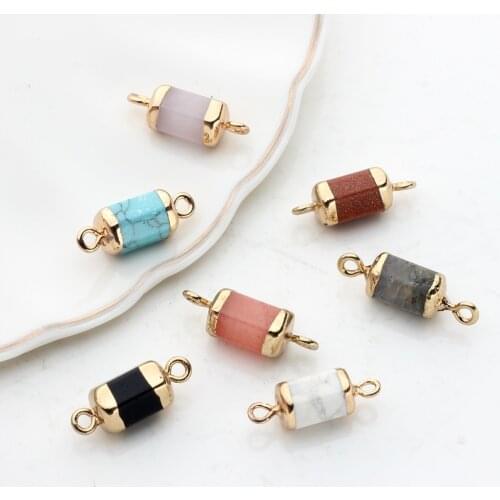 2pcs/lot Natural Stone Charms Handmade Cylinder Double Hole Barrel Beads Connectors Pendant For DIY Necklace Jewelry Accessories