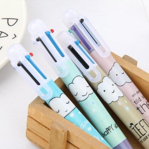 24PCS Cartoon Creative Simplicity Press Baiyun 6-color Ballpoint Pen Color Signature Ballpoint Pen Office Accessories Stationery