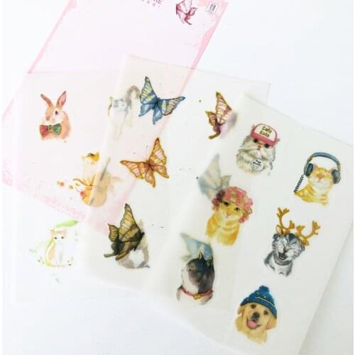 3 Sheets /Pack Golden Bling Butterfly Music Animals Cats Dogs Paper Decorative Diary Handbook Decoration