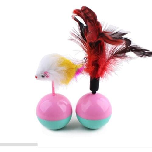 5.5cm Funny Pet Cat Toys Favorite feather Mouse Tumbler Plastic Toys Balls for Cats dogs playing for fun