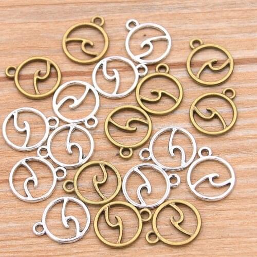 50PCS 11X14mm 2 Color Hollow Round Waves Charms Both Hands Pendant Jewelry Metal Alloy DIY Necklace Bracelet Earrings Marking