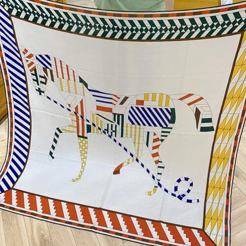 70% Wool 30% Silk Scarf Women Horse Print Square Scarves Wraps Manual Hand Rolled Foulards Cashmere Bandana Big Stoles Pashmina