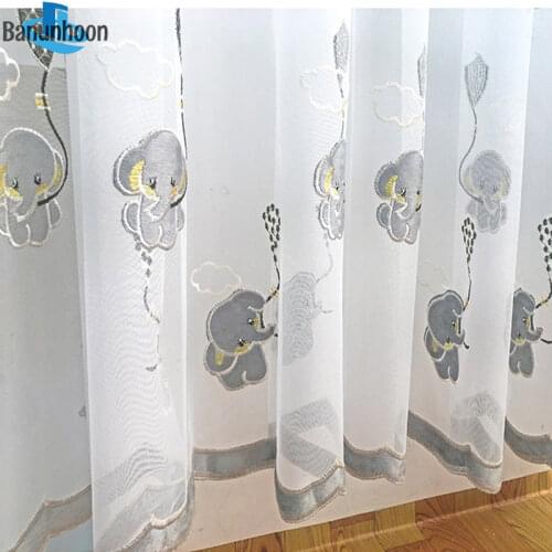 Promotion Cortina Cute Gray Elephant Pattern For Boys Girls Bedroom Childrens Tulle Sheer Curtain Living Room Kids Fabric