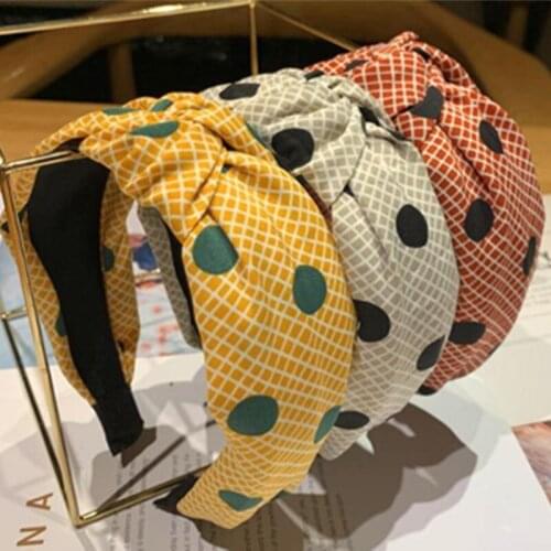 Bow Knotted Center Headbands Polka Dots Print Hairband Adults Wide Head Band Girls Headdress Hair Hoop New Hair Accessories