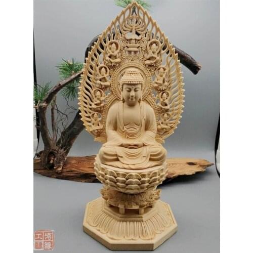 28CM Large --HOME family protection # TOP Handmade wood carving Lotus Sakyamuni Tathagata RULAI Buddha statue art Ornament