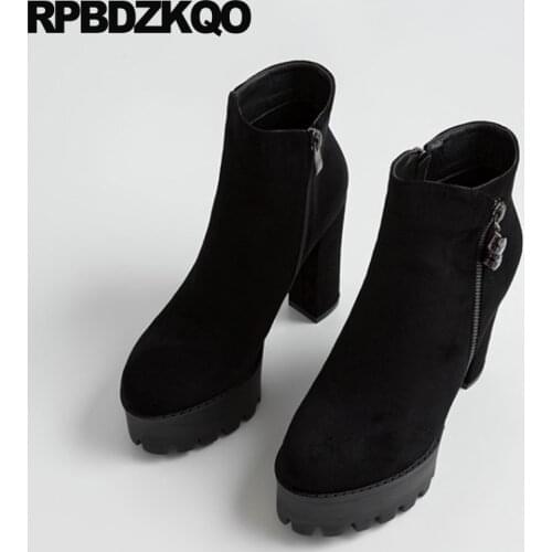 Front Zipper Exotic Dancer Waterproof Platform Shoes Big Size Booties Women Ankle Boots 2021 Round Toe High Heel Chunky Lace Up