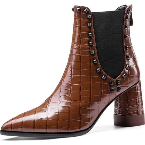 Fashion Women Ankle Boots Winter Autumn 2020 Western Boots Women Shoes Leather Black brown Brand Shoes Women Big Size 41