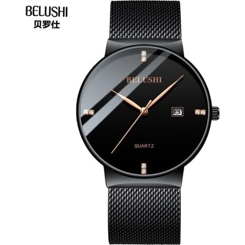 BELUSHI Watch Men Diamond Drill Scale Quartz Watches For Men Milanese Band Wristwatch Simple Date Clocks Gifts reloj hombre #a