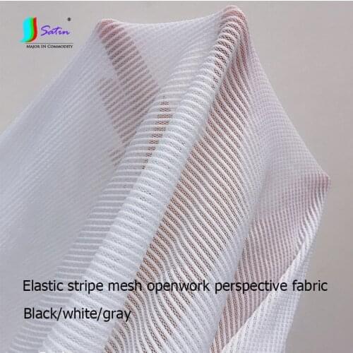 Black White Gray Stripe Mesh Openwork Elastic Fabric Creative Sewing DIY Accessories Clothing Dress Skirt Fabrics S0035F