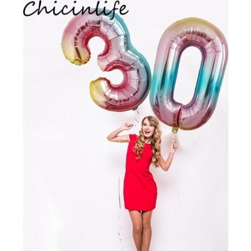 Chicinlife 1Pcs 32inch Gradient Color Number Foil Balloon Birthday Party Decoration Anniversary Supplies Air Globe 0-9 Digital