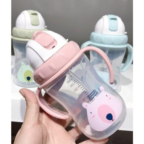 Children Learn Drinking Water Straw Handle Bottle Baby Cup Cute Training Drink School Food Milk Bottles