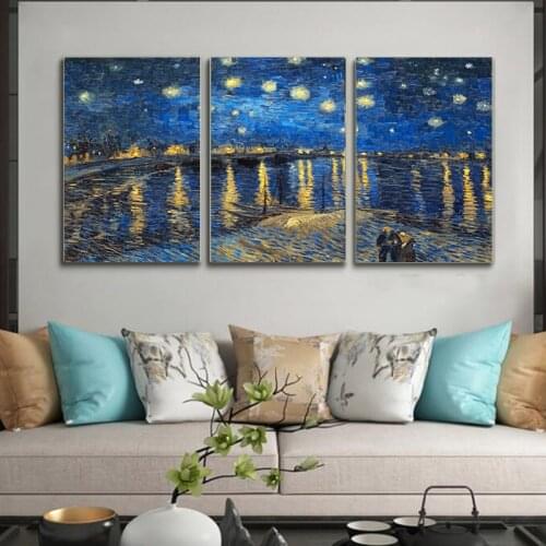 Living Room Decorative Painting 3 Panel Mural Abstract Seascape Art Print Night View Poster And Printmaking Picture Print Q562