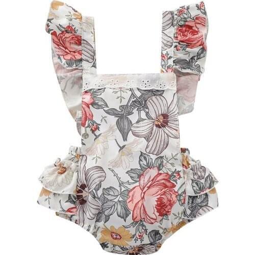 0-24M Newborn Baby Girl Rompers Sleeveless Lace Floral Print Jumpsuit One Pieces Summer Clothes