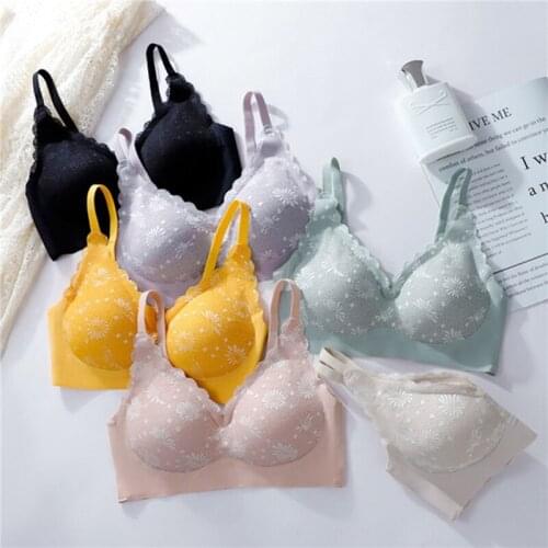 Fashion Seamless Womens Bras Daisy Floral Lace One Piece Bralette Push Up Wireless Latex Padded Bralette Breathable Underwear