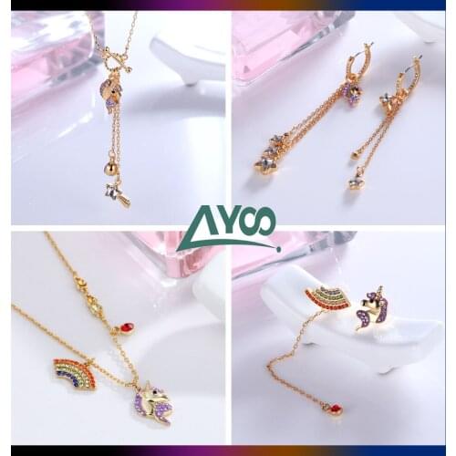 SWA Fine Fashion Jewelry 1:1,Charming CRALAYSHEOOT WORLD Cute Unicorn Chain Bracelet Earrings Necklace Set For Women With Logo