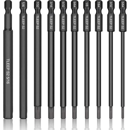 10pcs Hex Head Allen Wrench Drill Bits Set 100mm Long Allen Screwdriver Bits Magnetic Tips Hex Key Screwdriver Socket Bit Tools