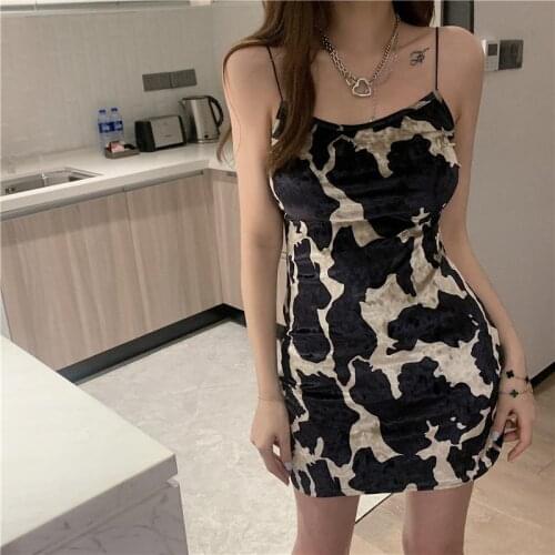 2020 Summer New Sexy Milk Print Personalized Suspender Skirt French Retro Show Thin Buttocks Dress