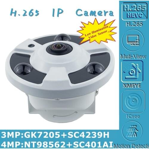 Panorama FishEye 4MP IP Metal Ceiling Dome Camera 1.7mm NT98562+SC401AI 2560*1440 H.265 ONVIF CMS XMEYE Infrared IRC Radiator